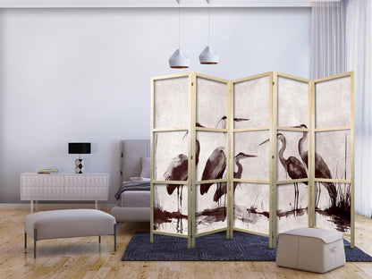 Japanischer Paravent - Herons painted with ink