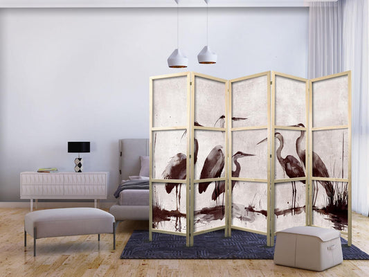 Japanischer Paravent - Herons painted with ink