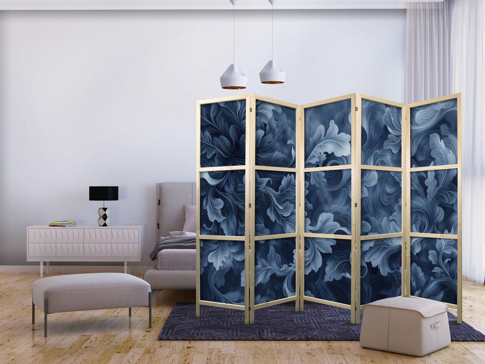 Japanischer Paravent - Abstract Ornaments - Dark Blue Victorian Leaves Artgeist
