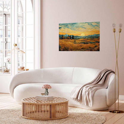 Poster - Impressionistic fields - painted golden landscape with fields of grain