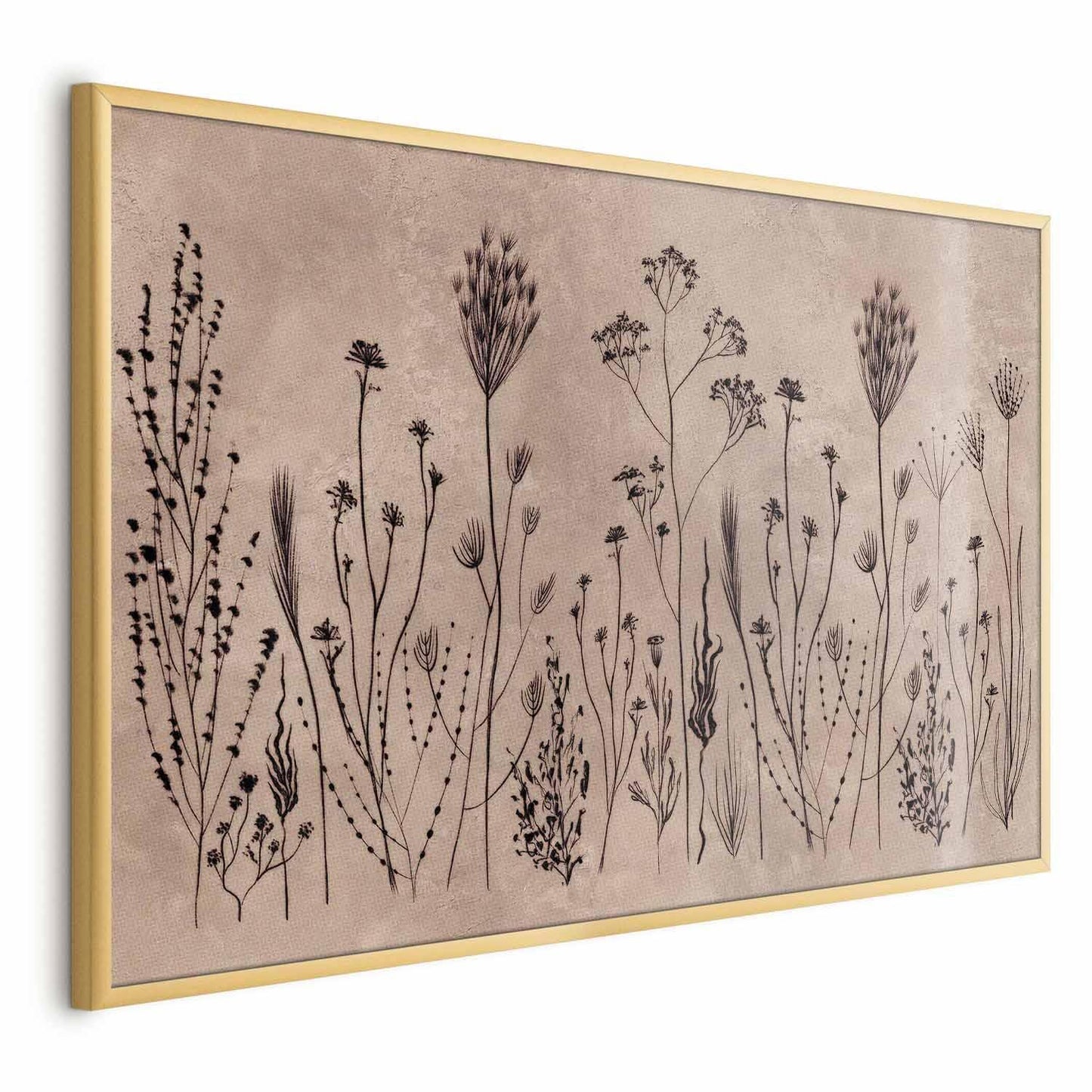 Poster - Field Flowers - black plants on a lime wash background Artgeist