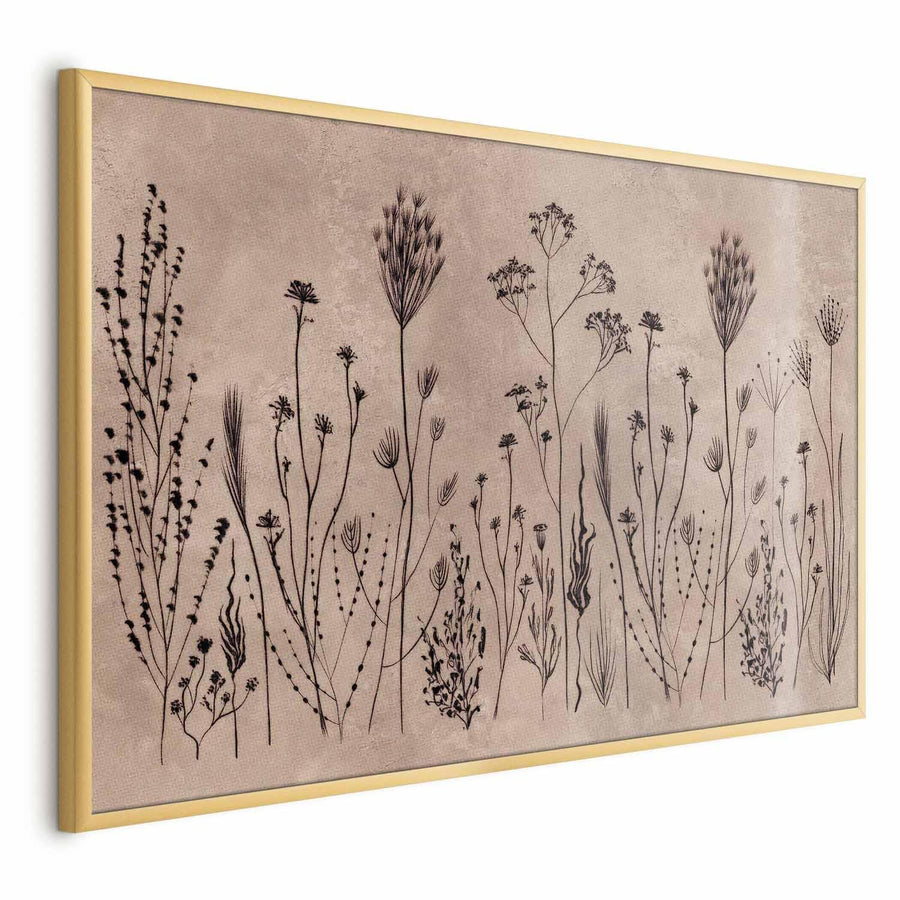 Poster - Field Flowers - black plants on a lime wash background Artgeist