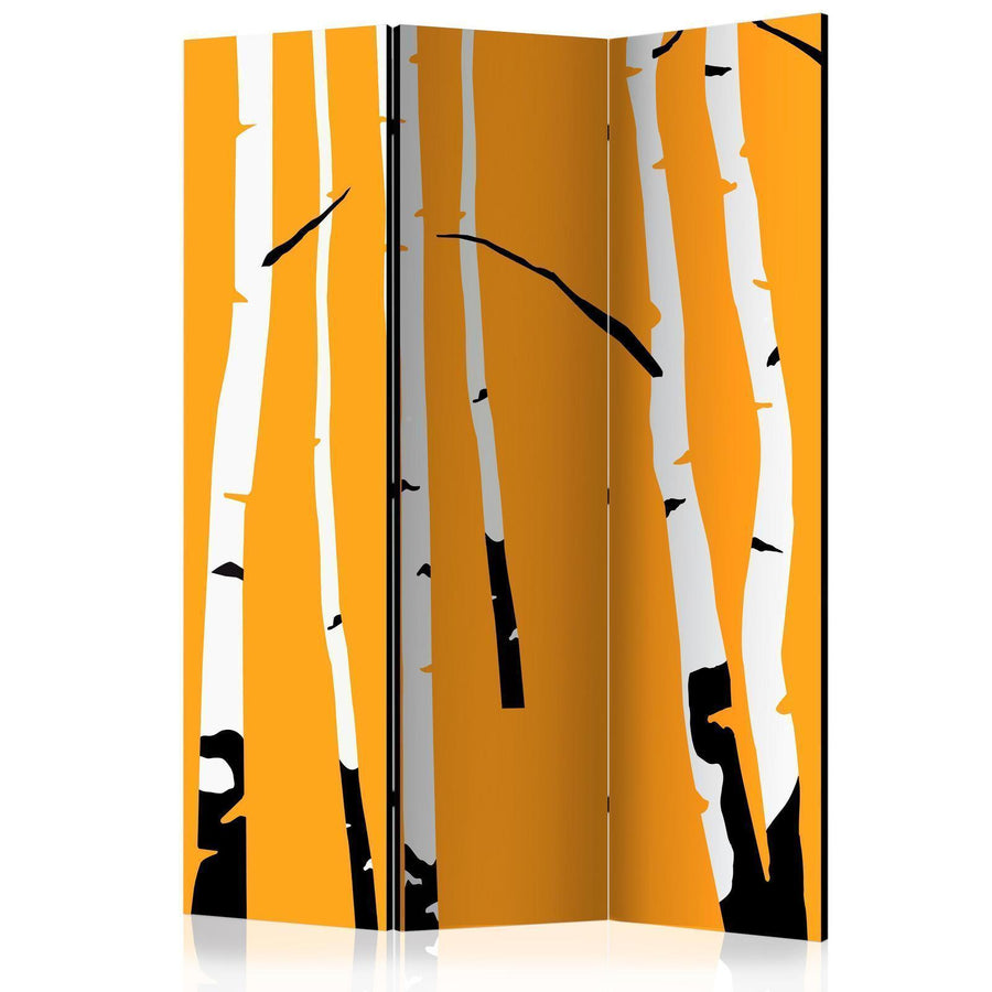 Paravent - Birches on the orange background Artgeist