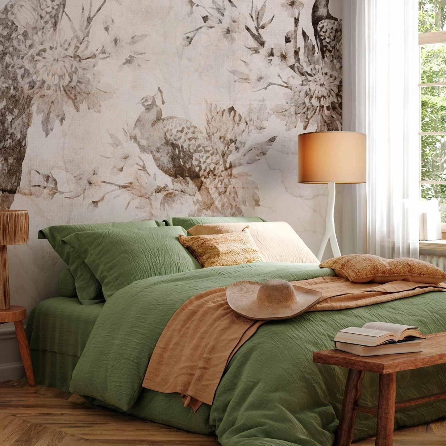 Fototapete - Peacocks in Delicate Beige