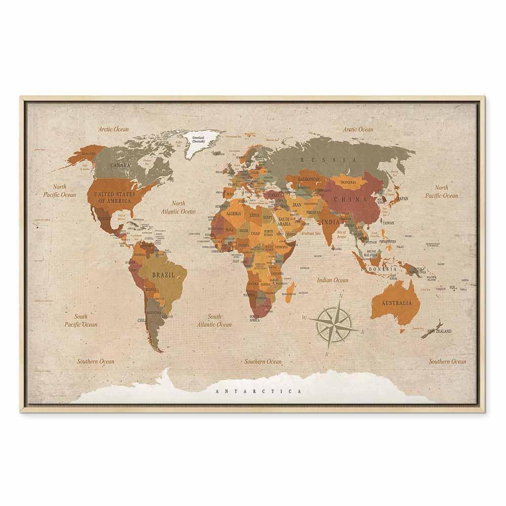 Leinwandbild - World Map: Beige Chic