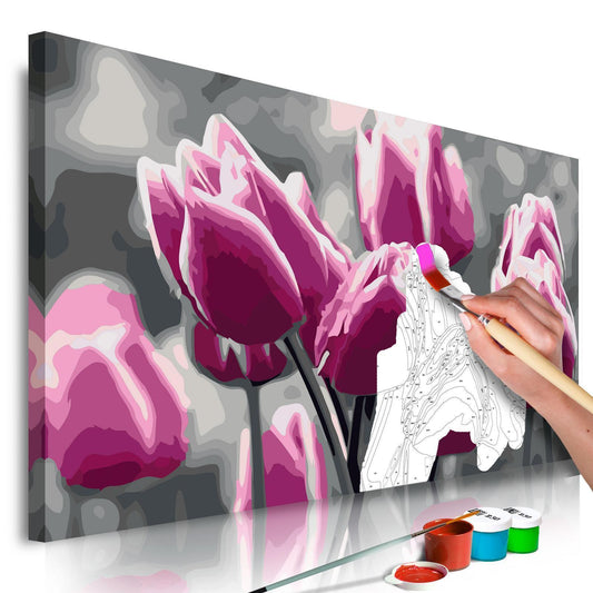 Wandbild zum Ausmalen Blühendes Tulpenfeld - Hauptmotiv mit farbenfrohen Tulpen