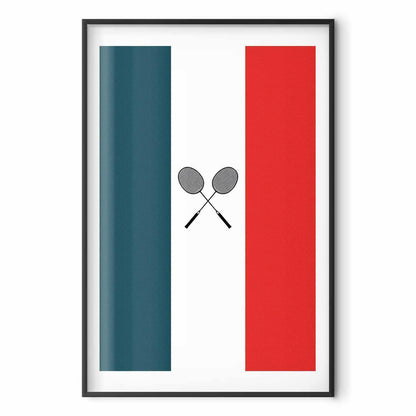 Poster - French Flags and Black Badminton Rackets