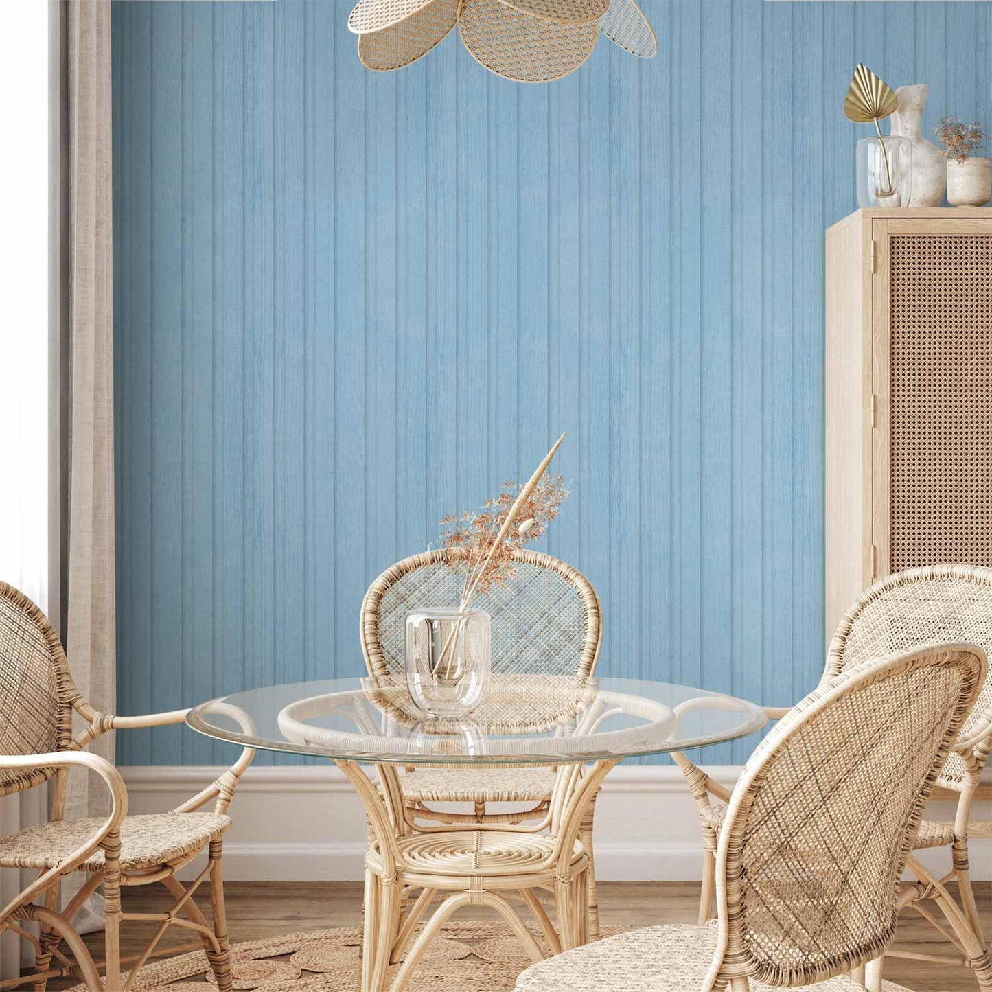 Tapete - Blue Panels - Wooden planks in a pastel blue shade