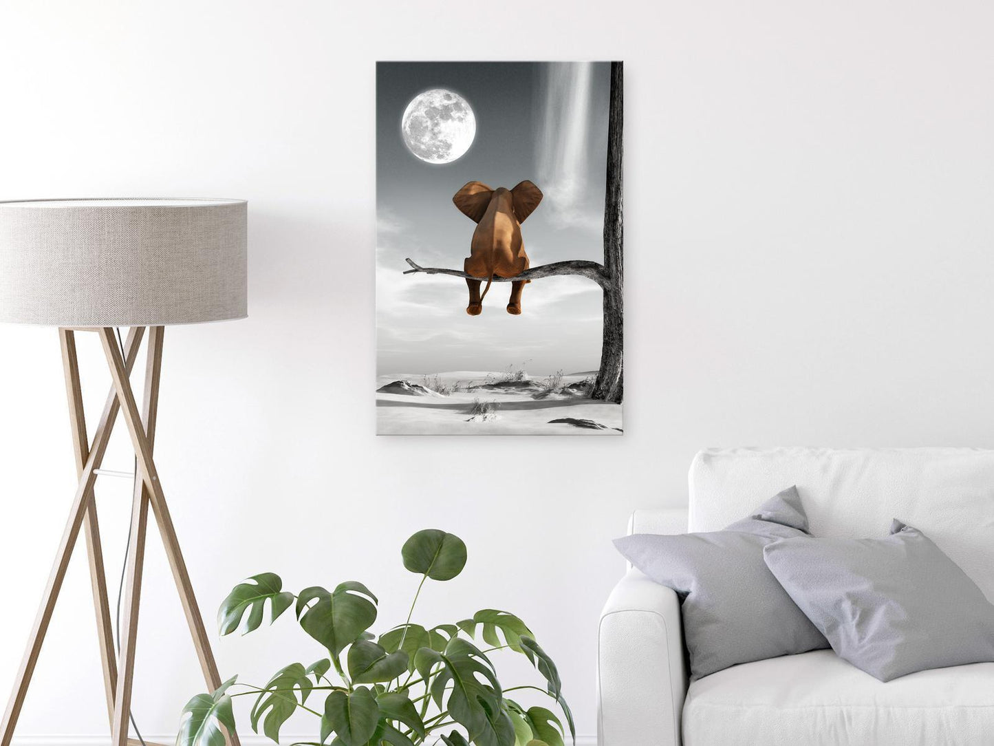 Leinwandbild - Elephant and Moon (1 Part) Vertical Artgeist