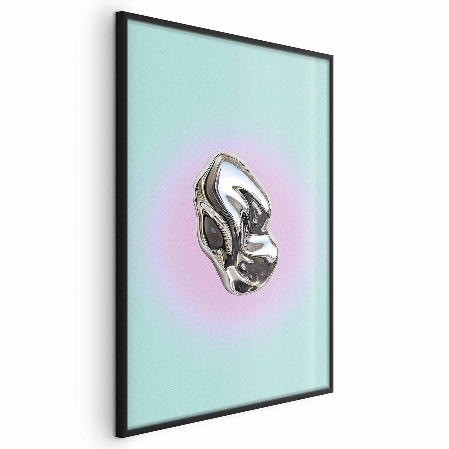 Poster - Metallic Form - abstract sculpture on a mint background with a purple halo
