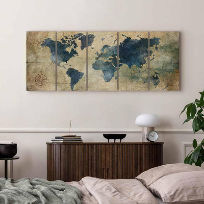 Leinwandbild - Retro Map (5 Parts) Narrow