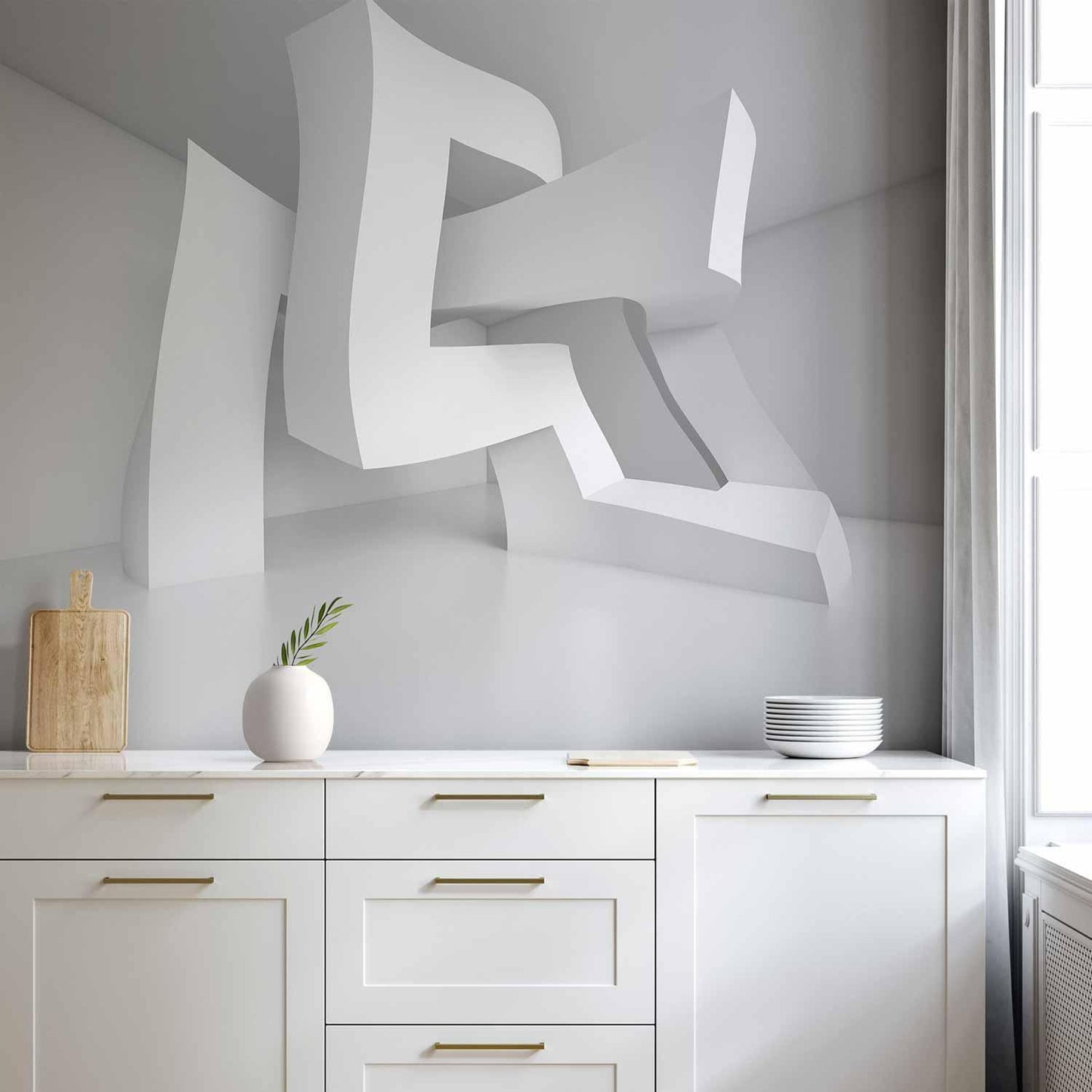 Fototapete „White Madness“ – Abstrakte Wandgestaltung in Weißtönen