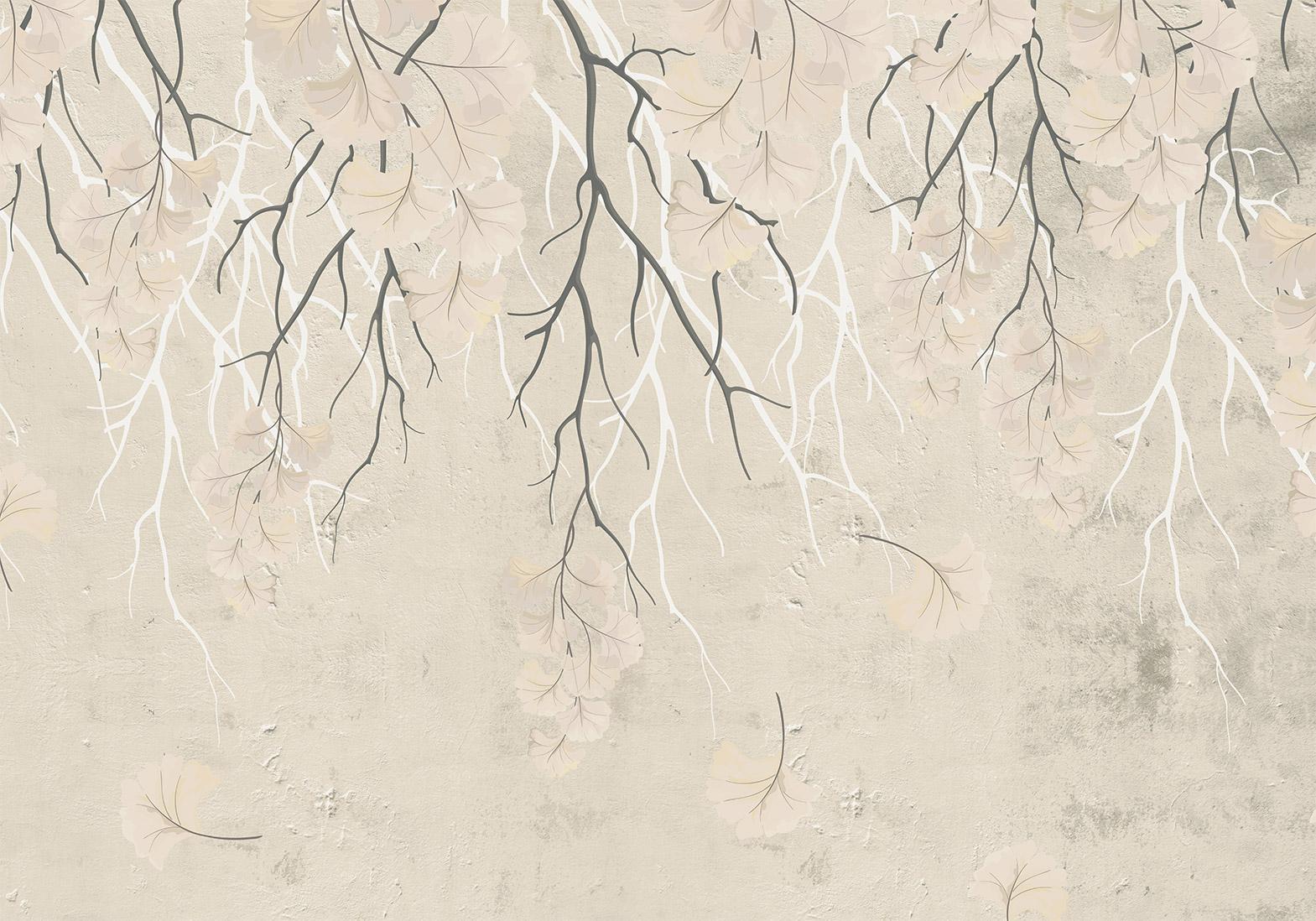 Fototapete - Abstract falling leaves - subtle nature motif with branches Artgeist