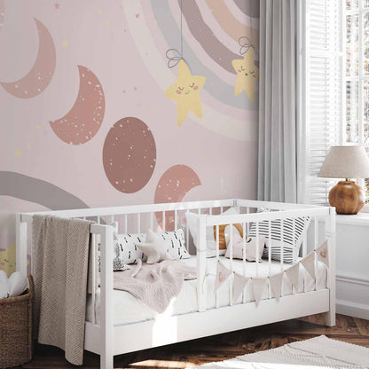 Fototapete - Phases of the Moon Among Stars and Rainbows