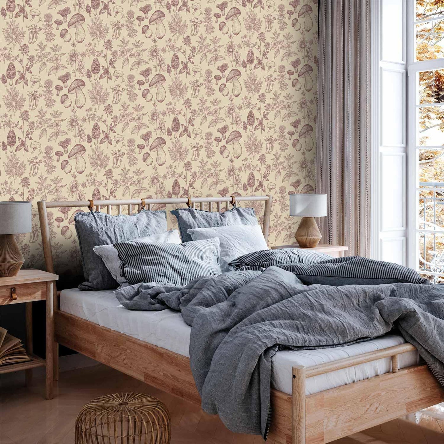 Tapete - Beige mushrooms and herbs