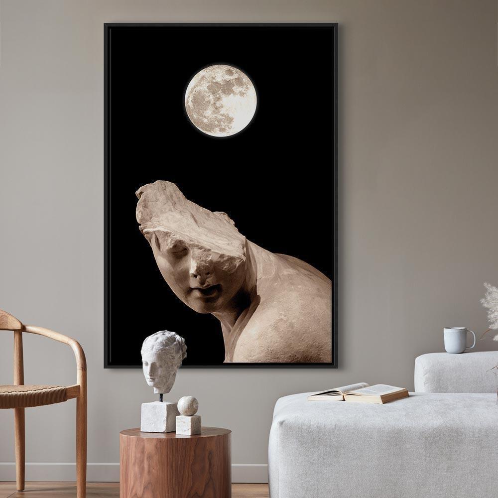 Leinwandbild - Moon and Statue (1 Part) Vertical