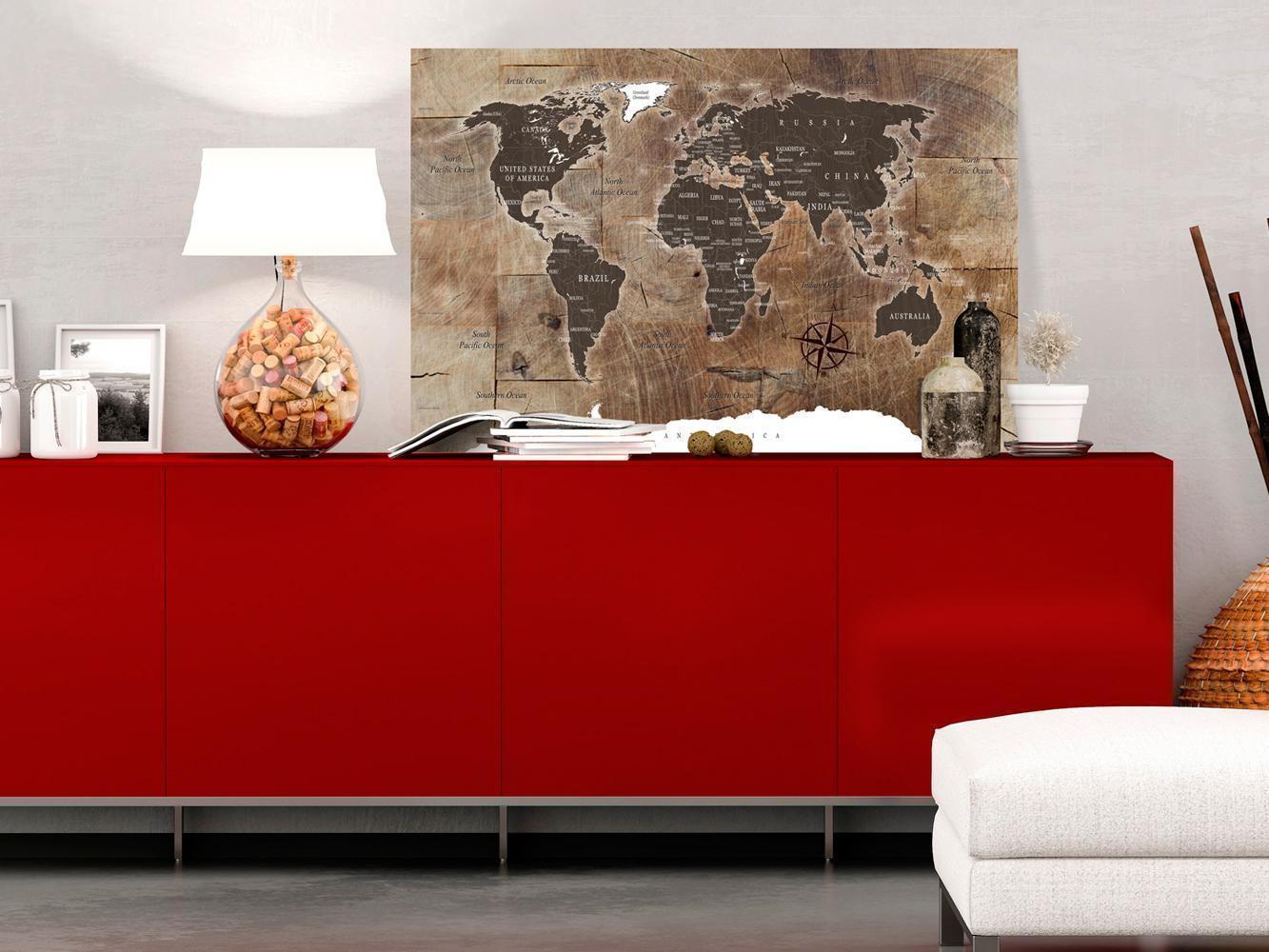 Leinwandbild - World Map: Wooden Mosaic Artgeist