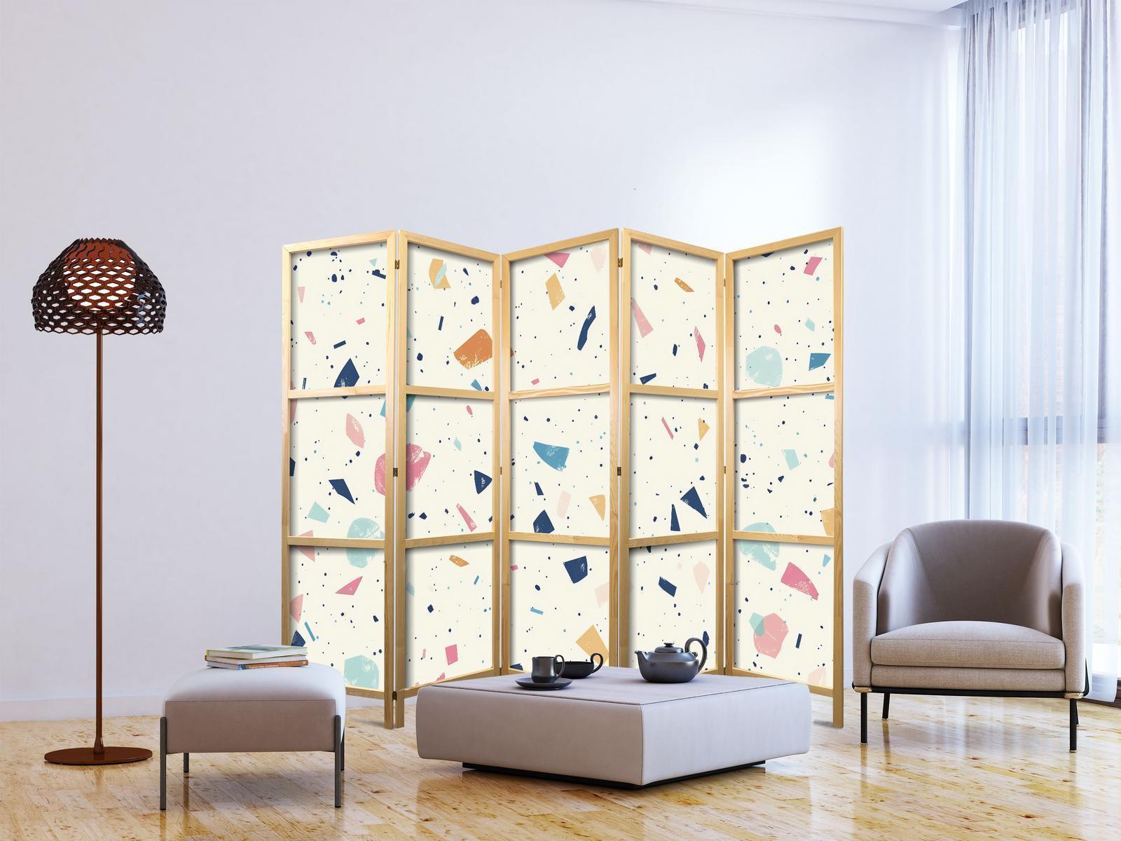 Japanischer Paravent - Terrazzo with Multicolored - Large Elements - Cheerful Pattern on a Light Background Artgeist