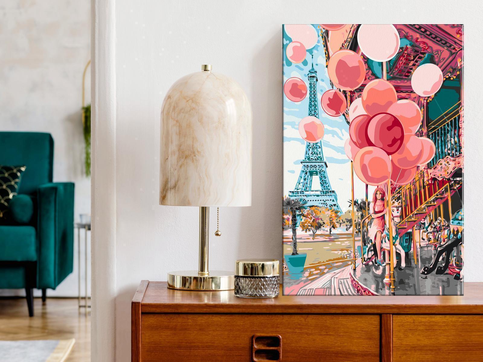 Paris Carousel Wandbild zum Ausmalen - Märchenhaftes Karussell-Motiv mit nummerierten Feldern für entspannende Malstunden - Sawelt