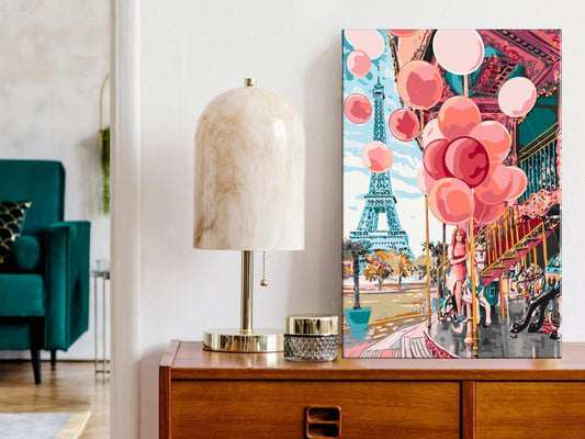 Paris Carousel Wandbild zum Ausmalen - Märchenhaftes Karussell-Motiv mit nummerierten Feldern für entspannende Malstunden - Sawelt