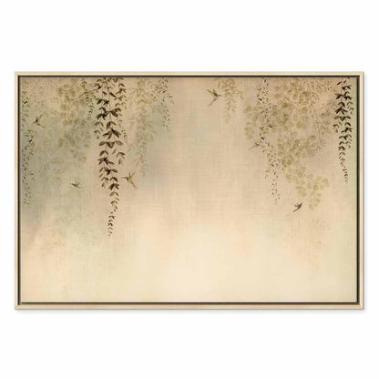 Leinwandbild - Spring Orchard - Hummingbirds Among Tree Branches in Beige Shades