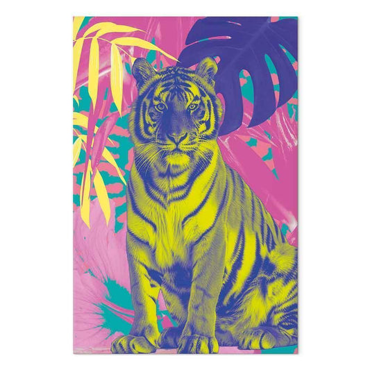 Leinwandbild - Colorful Tiger - Intense Colors of a Tiger Surrounded by Tropical Plants