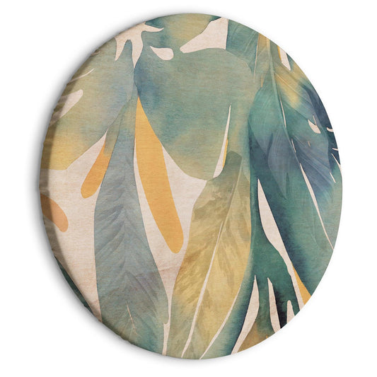 Rundes Bild - Watercolor exotics - Hanging delicate tropical plants in colors of green and yellow on a beige background/Watercolor tropics Artgeist