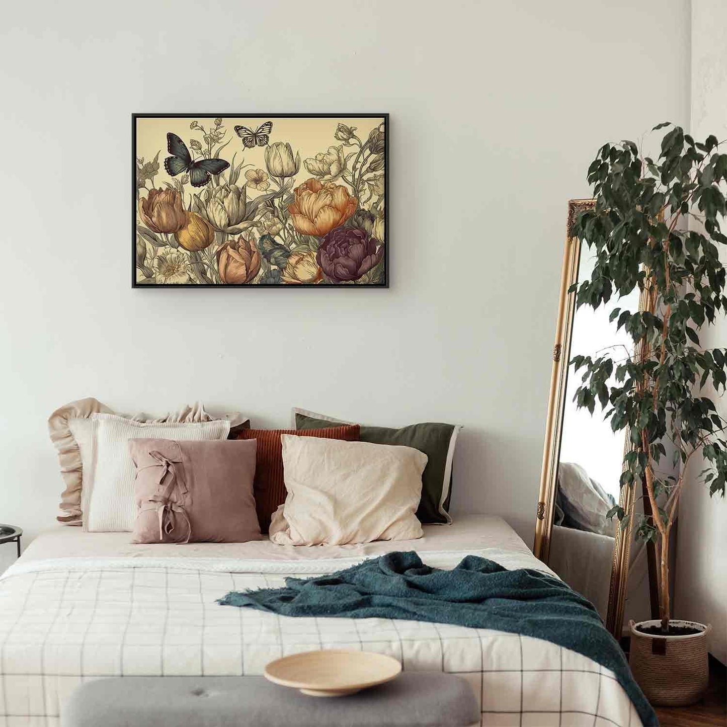 Leinwandbild - Colourful tulips on a cream background