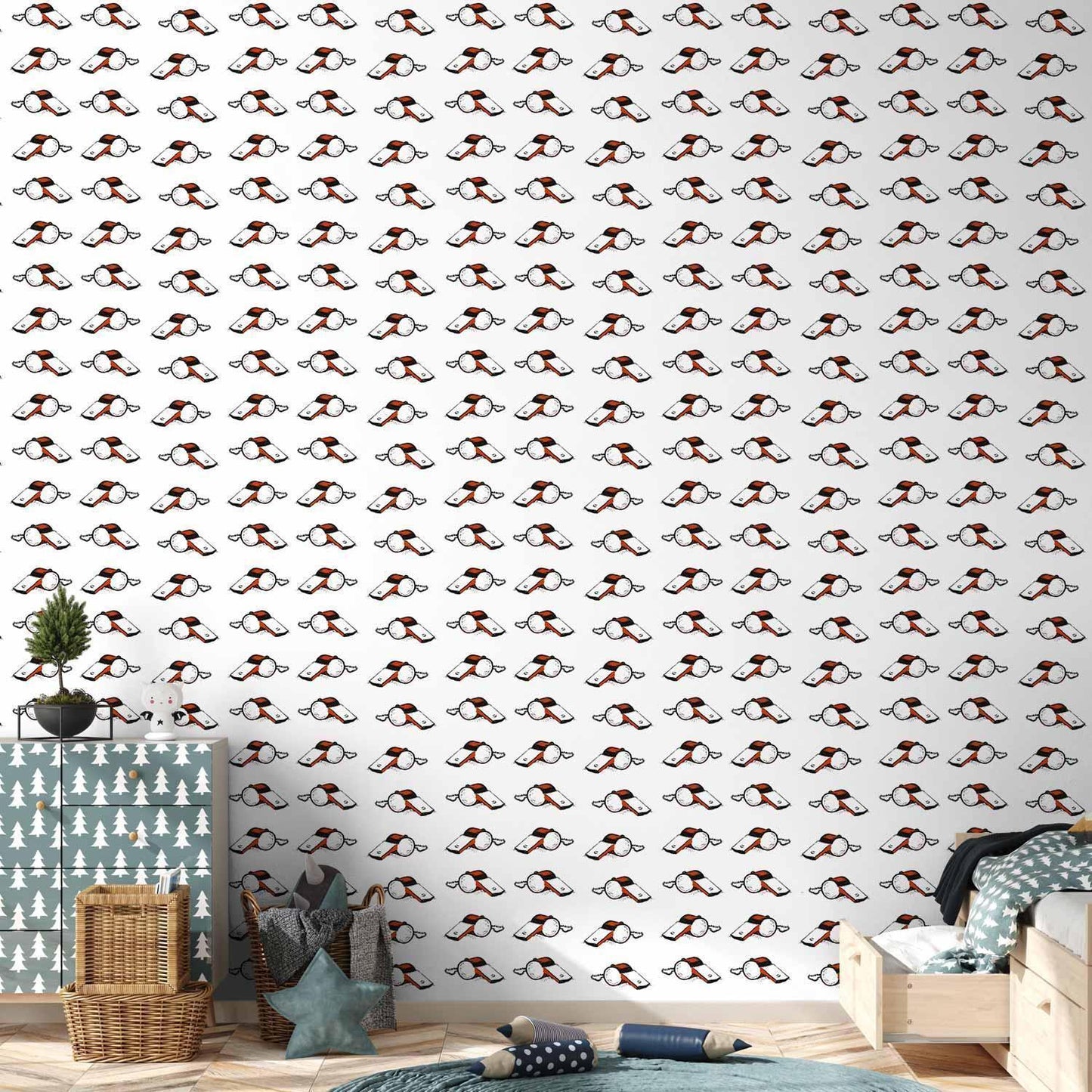 Tapete - Soccer Whistles - Black and white with red accents on a white background