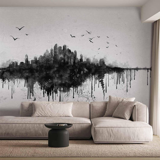 Fototapete - Großstadt - Abstrakte Skyline in Schwarz mit Wasserfarbe Artgeist