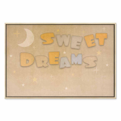 Leinwandbild - Sweet Dreams - Pastel Inscription Surrounded by the Moon and Stars
