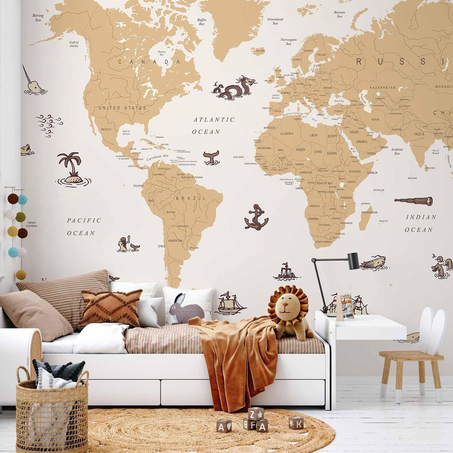Fototapete - Sea Wolf Map - Countries With Pirate Illustrations Artgeist
