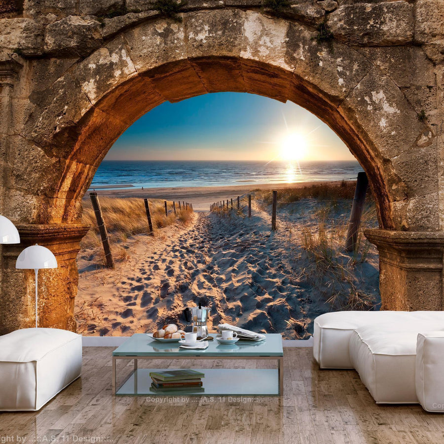 Fototapete „Bogen und Strand“ – Mediterranes Wandmotiv