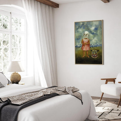 Leinwandbild - Frida Kahlo – Girl with Death Mask (She Plays Alone)