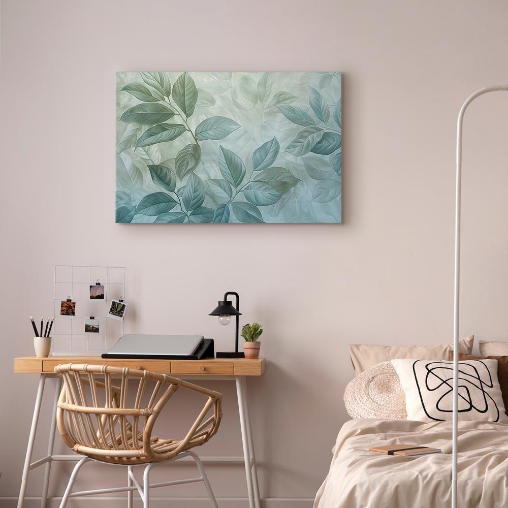 Leinwandbild - Large Leaves in Shades of Green-Mint: Botanical Motif