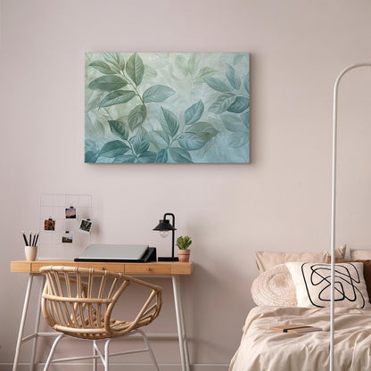 Leinwandbild - Large Leaves in Shades of Green-Mint: Botanical Motif