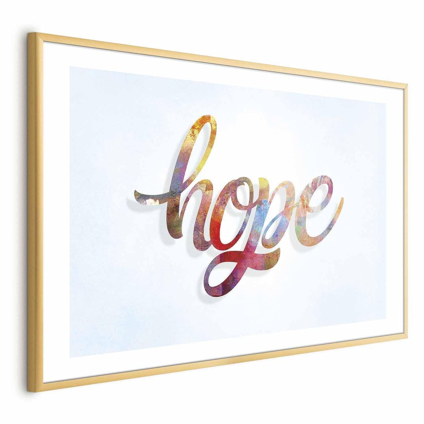 Decorative "Poster - Hope" with colorful cursive text in a gold frame.