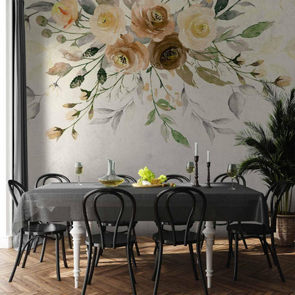 Fototapete - Summer bloom - retro floral motif with flowers and leaves with patterns Artgeist
