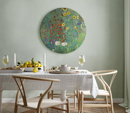 Rundes Bild - Country Garden With Sunflowers, Gustav Klimt - Multi-Colored Flowers Artgeist