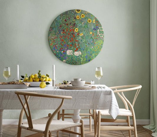 Rundes Bild - Country Garden With Sunflowers, Gustav Klimt - Multi-Colored Flowers Artgeist