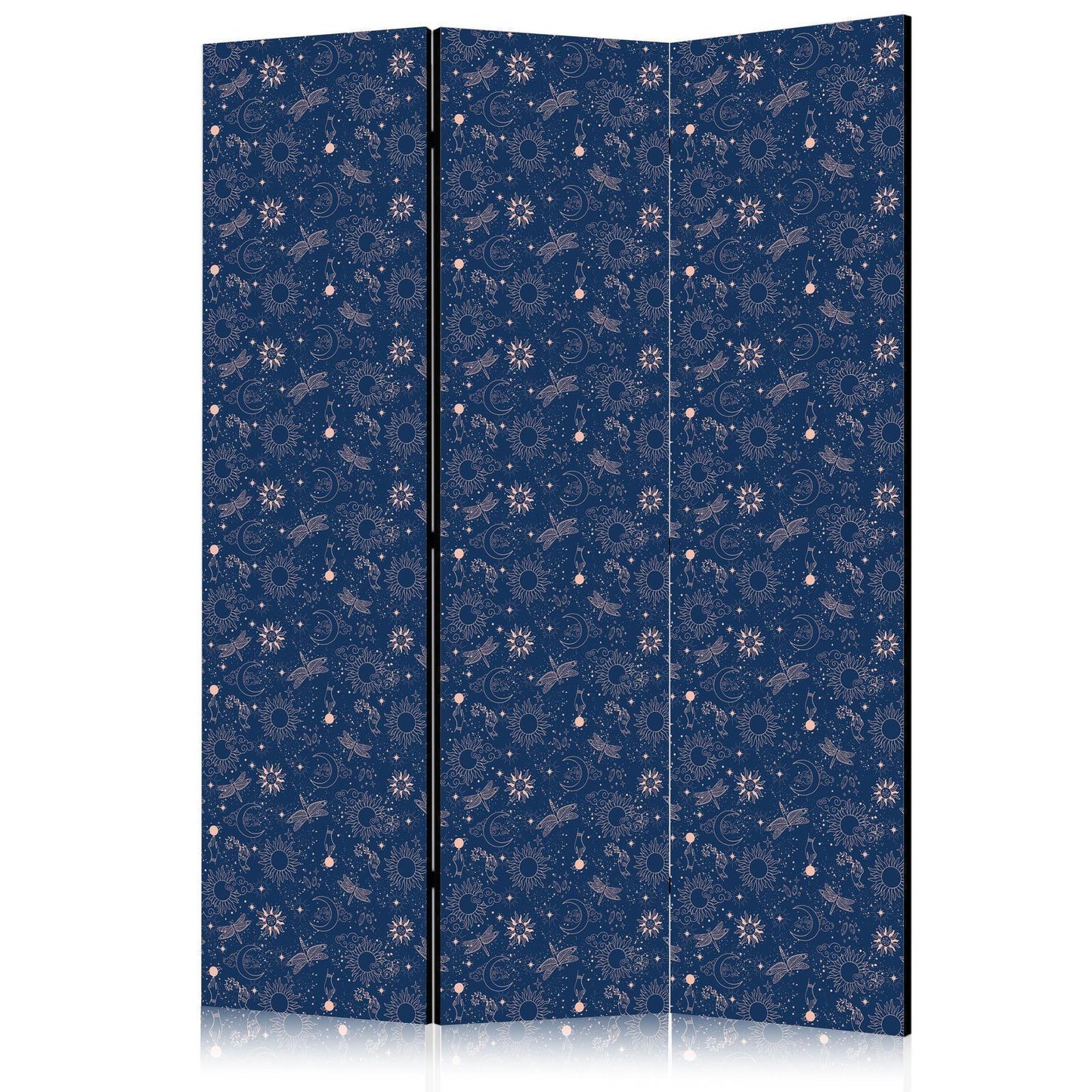 Paravent - Cosmic Fantasy - Pattern with Suns Moons and Dragonflies on a Dark Background Artgeist