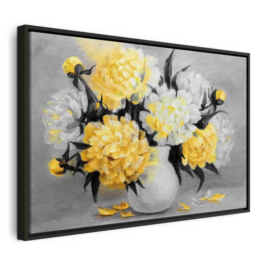 Blumiges Wandbild in Gelbtönen

