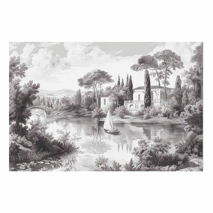 Poster - Black-and-White Vintage Landscape with a Pond