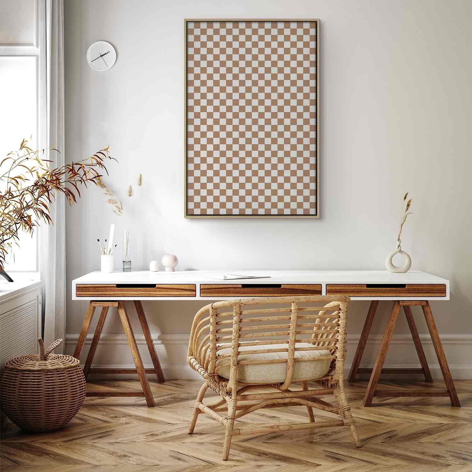 Leinwandbild - Checkerboard Pattern - Brown-White Grid with a Subtle Noise Artgeist
