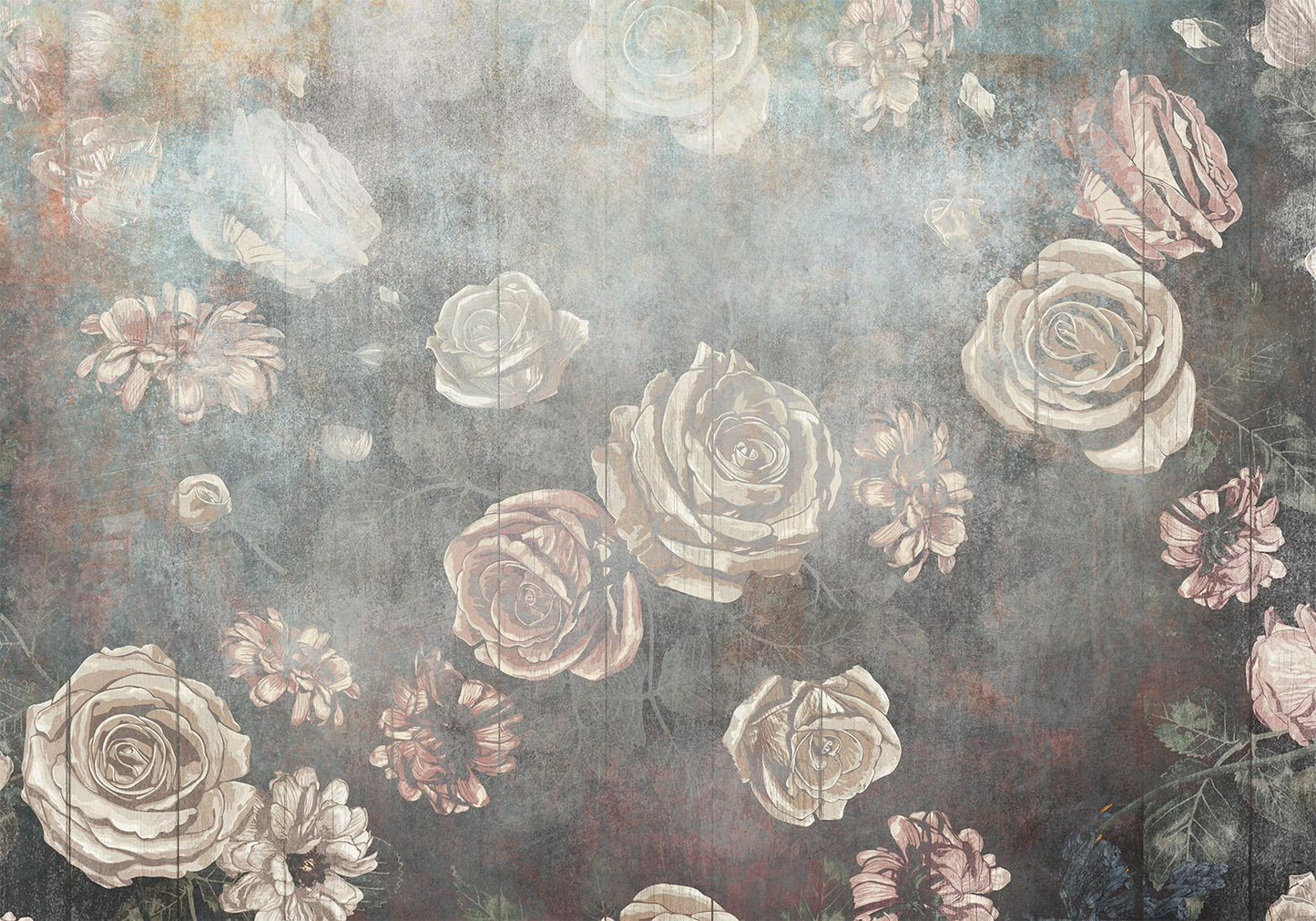 Fototapete - Misty nature - muted rose flowers on a background in grey tones Artgeist