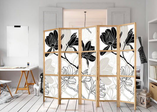 Japanischer Paravent - Black and White Flowers II Artgeist