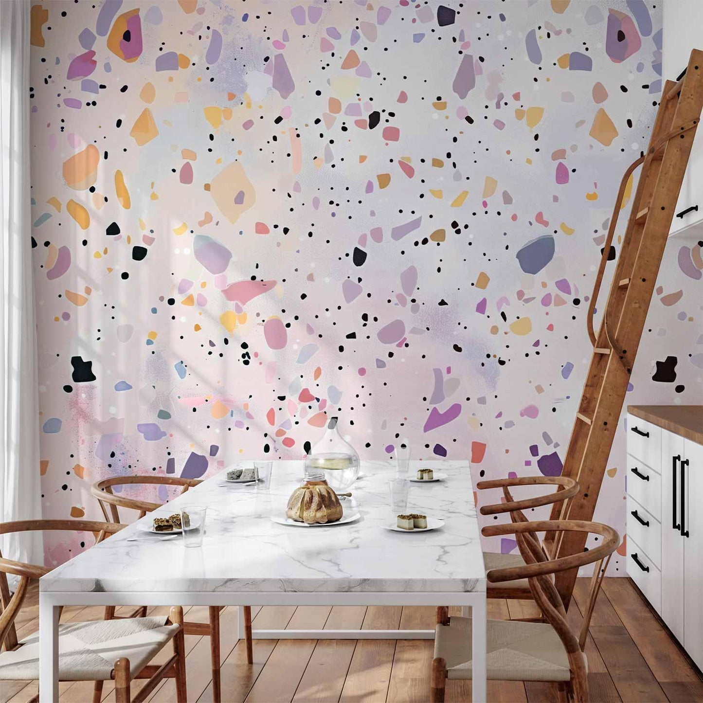 Fototapete - Terrazzo in Confetti Style Violet-Pink Colorful Pattern Artgeist
