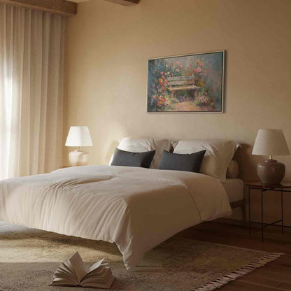 Leinwandbild - Flowery bench - impressionist painting full of flowers