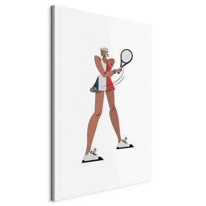 Leinwandbild - Tennis Player With a Racket on a Light Background - Illustration
