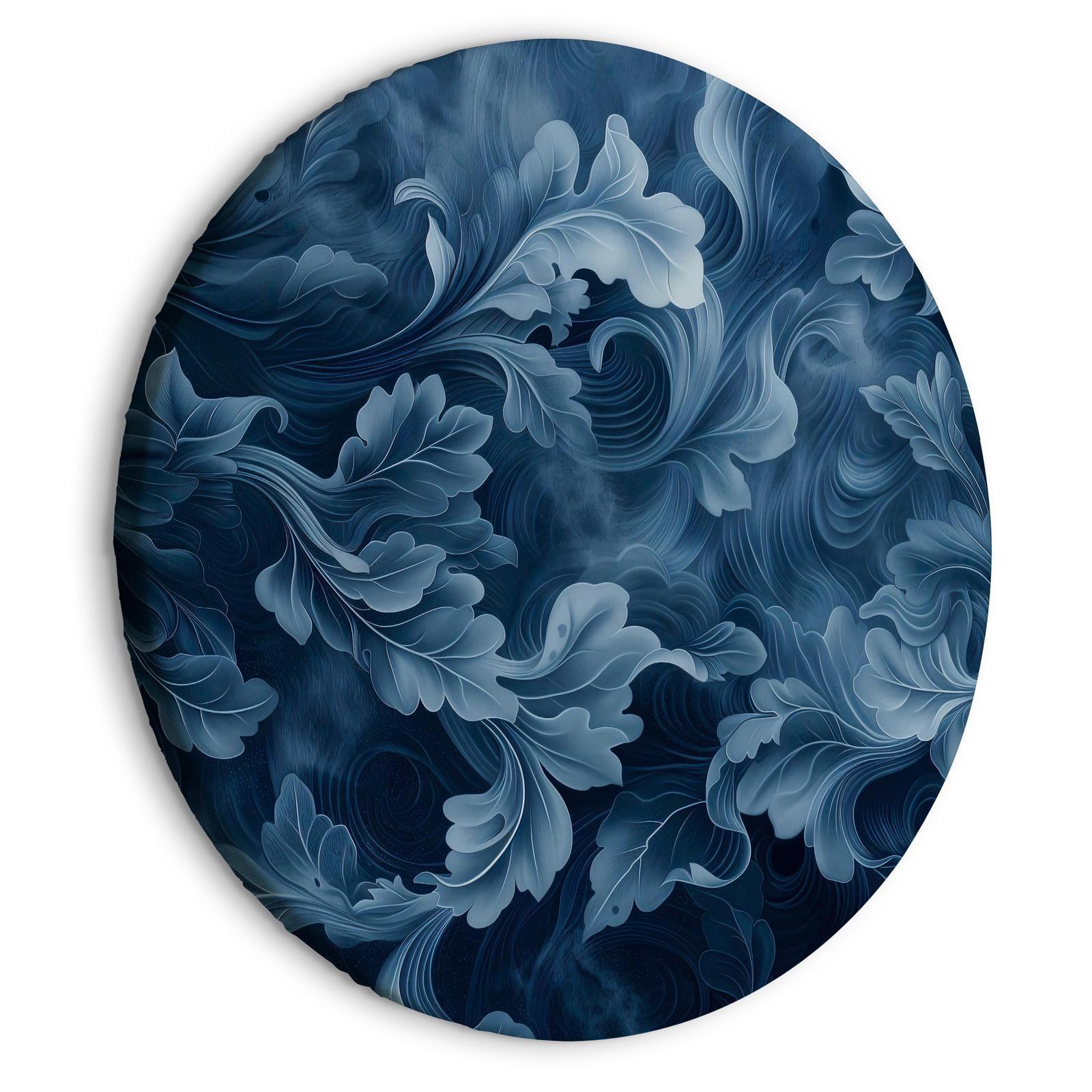 Rundes Bild - Abstract Ornaments Dark Blue Victorian Leaves Artgeist